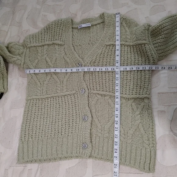 Zara Sage Green Jewel Button Wool Blend Cardigan Size S - Picture 16 of 16